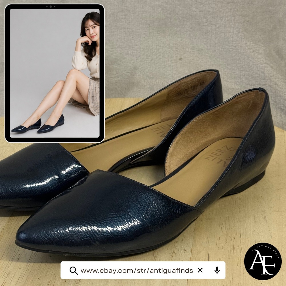 Naturalizer Tamara Navy Blue Metallic dOrsay Pointed Toe Flats Womens 6.5 M